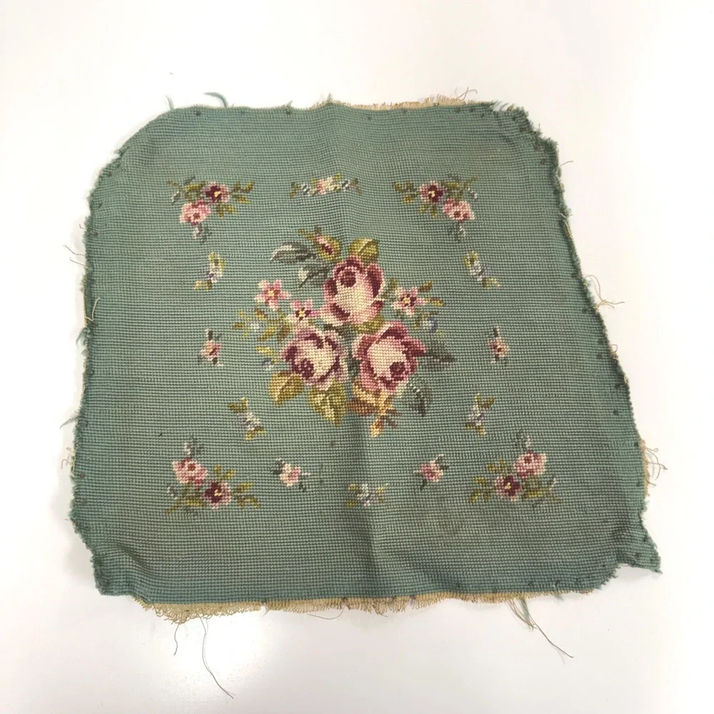 Vintage needlepoint tapestry floral decor